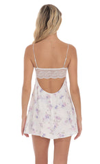 Satin Floral Back Lace Dress in White