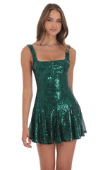Sequin Skater Dress in Green