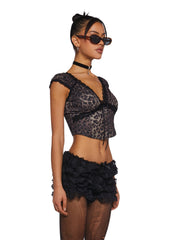 Queen Of Spring Lace Trim Top - Leopard