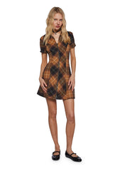 All Hail Me Plaid Mini Dress - Brown