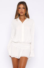 Can't Get Me Long Sleeve Mini Dress White